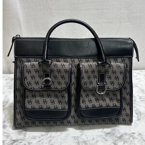 Dooney & Bourke Leather Canvas Tote Handbag H300C B1 Black Gray Double Pocket